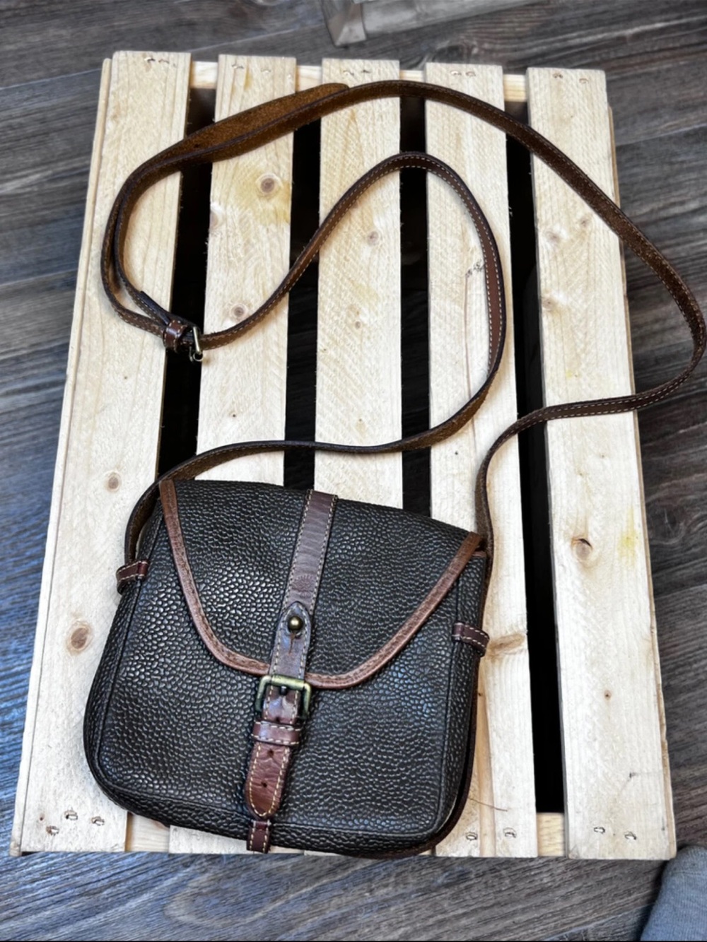 Mulberry Dark Brown Pebbled Leather Messenger Bag with Chestnut Trim